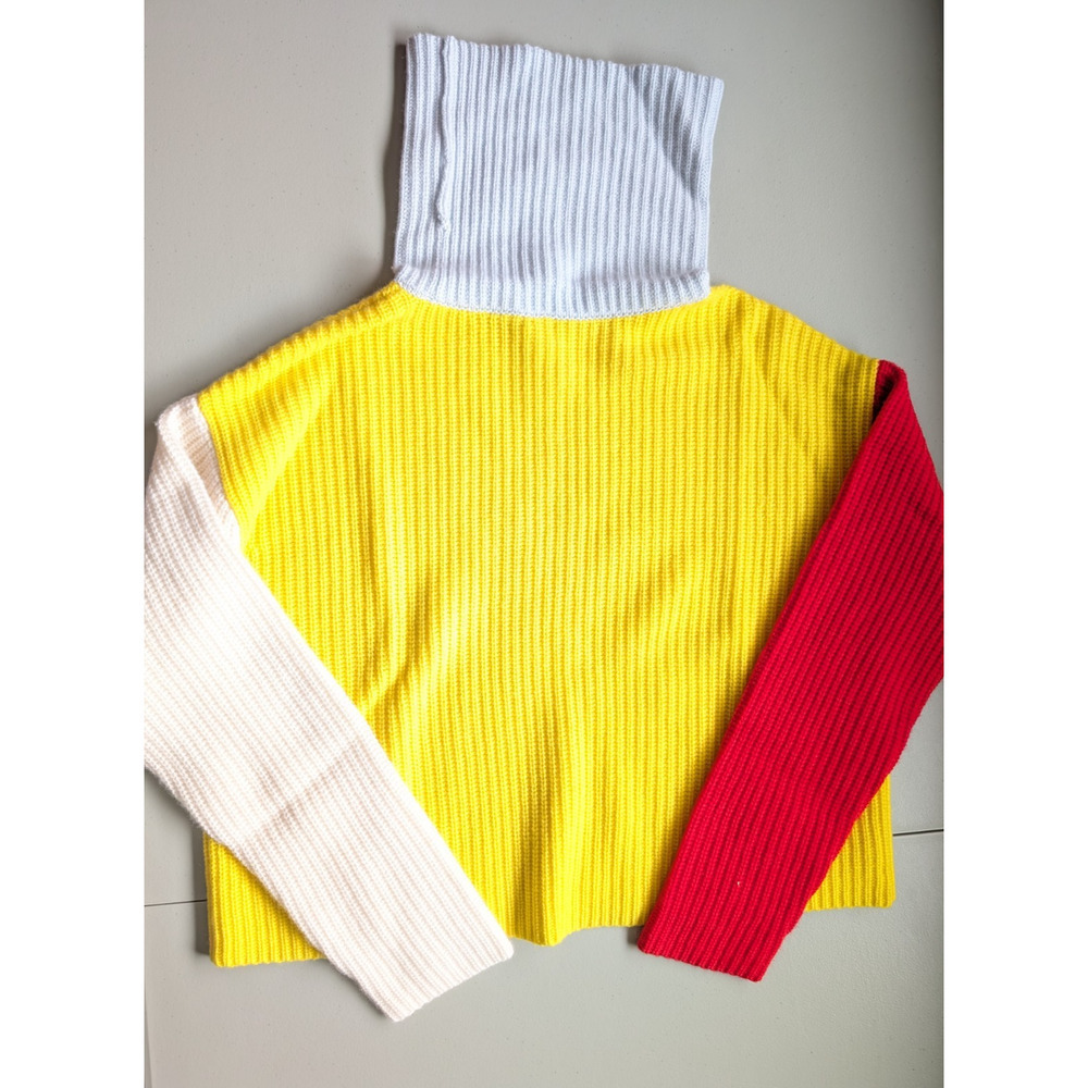 ALICE + OLIVIA Cashmere Blend Color-Blocked Turtleneck Sweater Sz S Yellow Red - Picture 6 of 10
